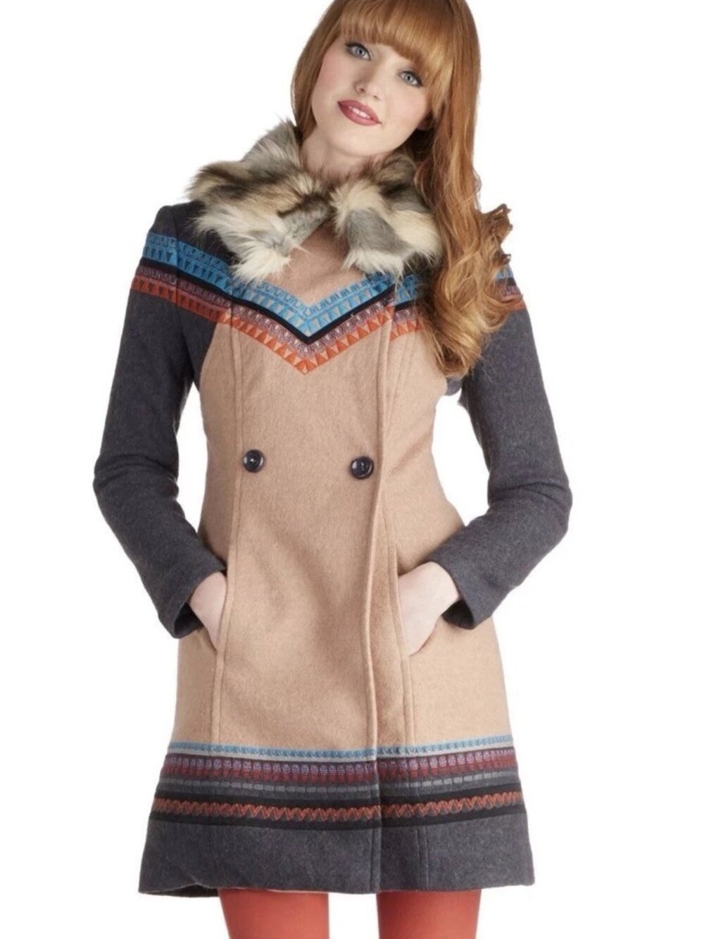 🧥 Anthropologie Plenty Tracy Reese Embroidered Faux Fur Wool Coat Sz 6 Rare 🧥